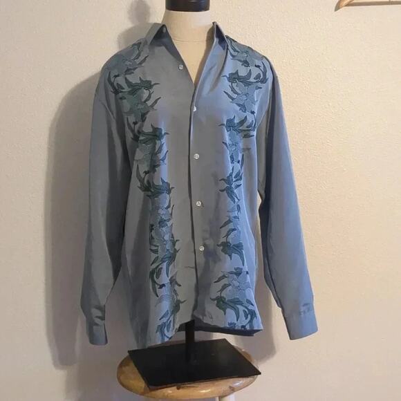 vintage Alexanders hand printed silk button down size medium - Picture 1 of 6